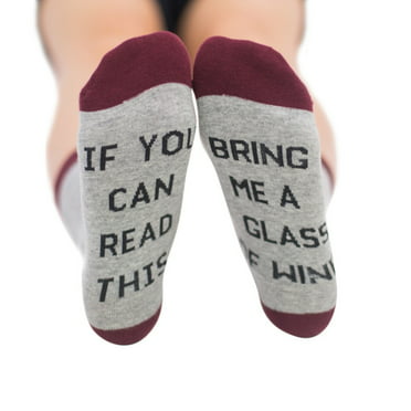 YAXAN Funny If You Can Read This Bring Me Wine Letter Print Socks Gift for Women Men Tee Tops 